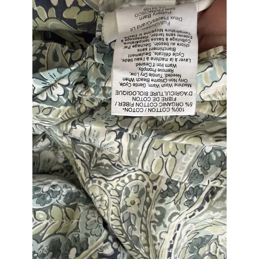 Pottery Barn Jordana Blue Green Paisley Queen Duvet Cover